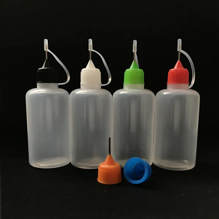 50ml juice liquid Plastic Dropper Bottle PE Empty Needle Oil Bottles With Colorful Childproof Cap