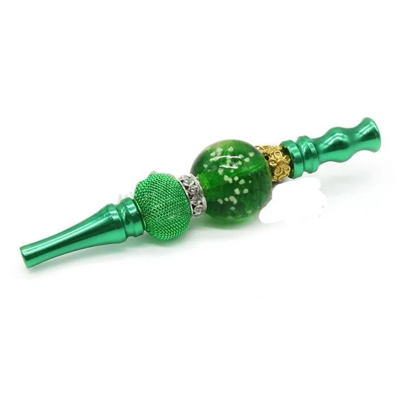 Glow In Dark Smoking Nozzle Hanging Bead Portable Hookahs Tips Luminous Metal Blunt Holders Shisha Inlaid Crystal Smoke Pipes 13jka C2