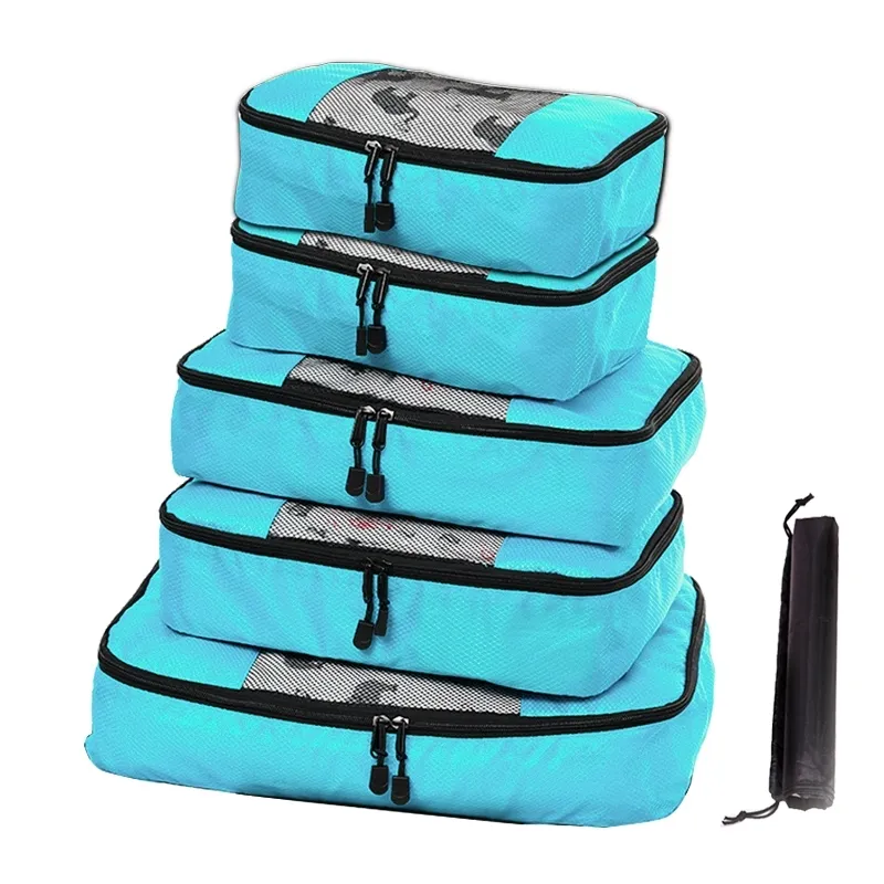 Rantion 3/4 / 5Packs Travel Organizer Set med skorväska, Bagage Väska Förvaringsväska Vattentät Nylon Zipper Handy Förpackningsbitar T200710