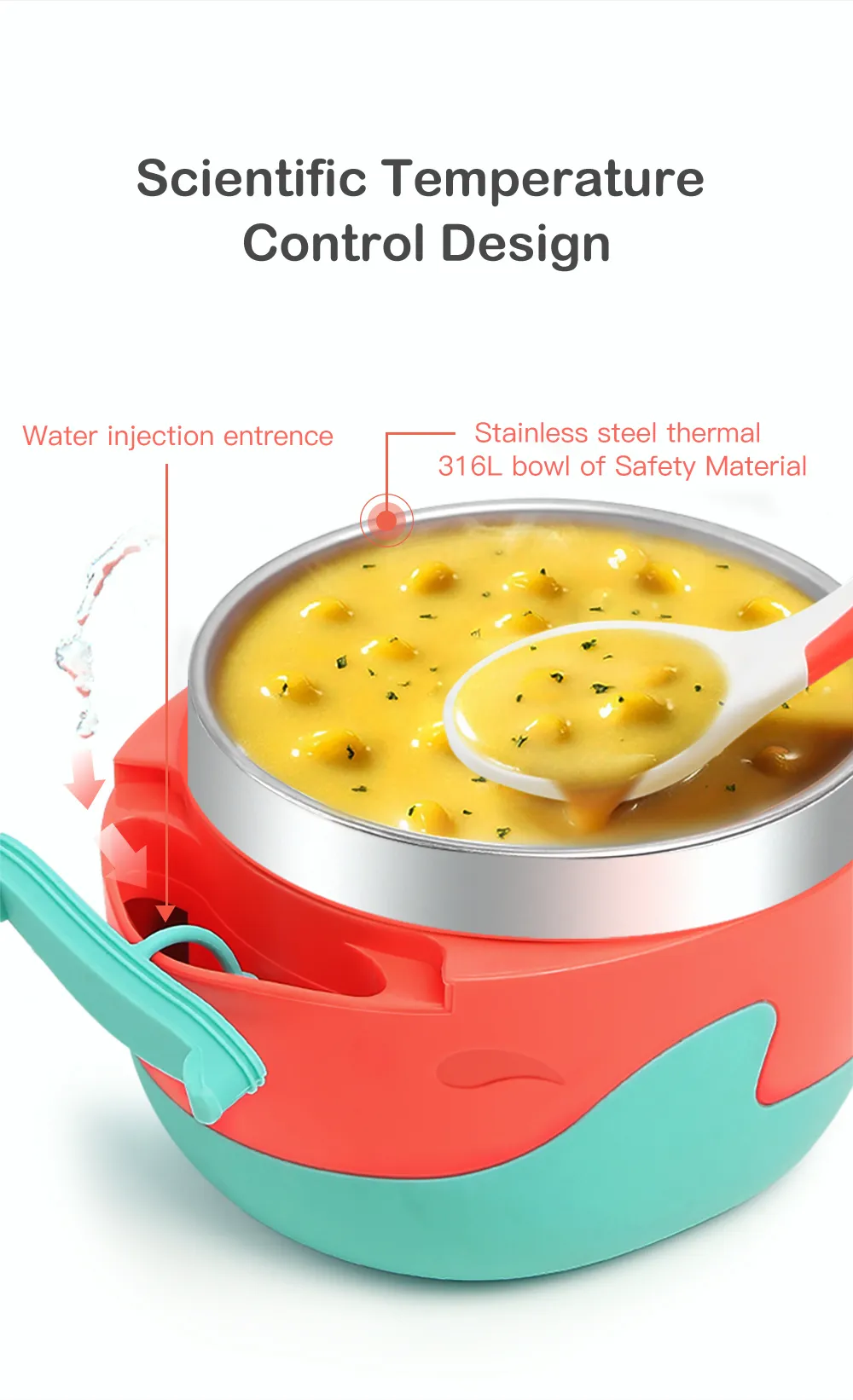 Baby Sucker Feeding Bowl with Spoon Water Injection Thermal