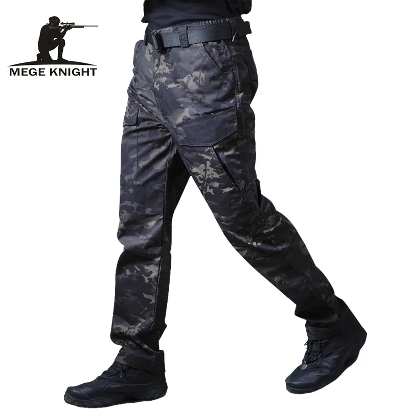 Mege Militar Tactical Calças de Carga Masculino Calças Casuais Camuflagem Câmeras Motocicleta Motocicleta Trabalho Roupas Pantalones Hombre 201106