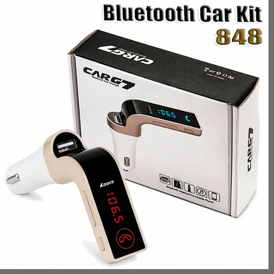 848D Bil Wireless Bluetooth MP3 FM-sändarmodulator 2.1a Trådlös kit Stöd Handsfree G7 med USB-laddare med paket