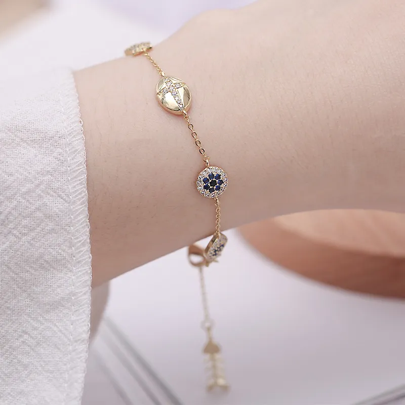 New style European fashion luxury shiny zircon ocean fish bracelet jewelry temperament women`s brand high-end 18k gold plated bracelet