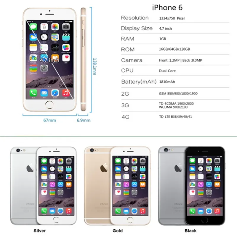 Reformado 100 Original Apple Iphone 6 Desbloqueado Telefono Desbloqueado Con Id Touch 4 7 Pulgadas 5 5 Pulgadas Iphone 6 Plus Rom 16gb 64gb 128gb A8 Ios 8 0 From Proveedores De Entrega Directa Powerkey 119 48 Dhgate