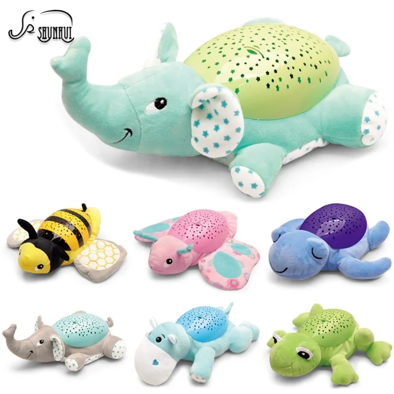 Baby Sleep LED -belysning fylld Animal LED Night Lamp Plush Toys With Music Stars Projector Light Baby Toys for Girls Children L1648958