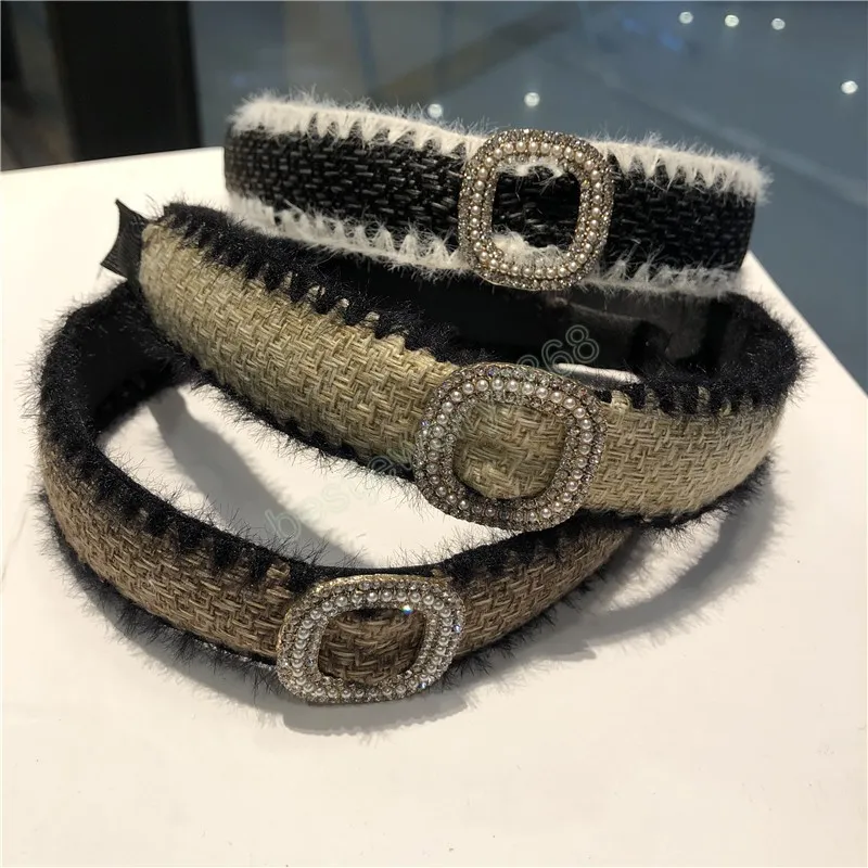 Rhinestone Headband for Women Thicken Plush Wide Bezel Hair Hoop Winter Warm Furry Hairb ands Lady Girls Hair Accessorie