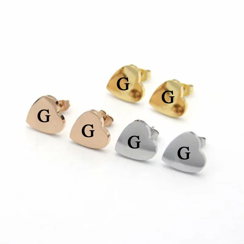 G gold heart earring women rose Stud couple Flannel bag Stainless steel 10mm Piercing body jewelry gifts For woman Accessories wholesale