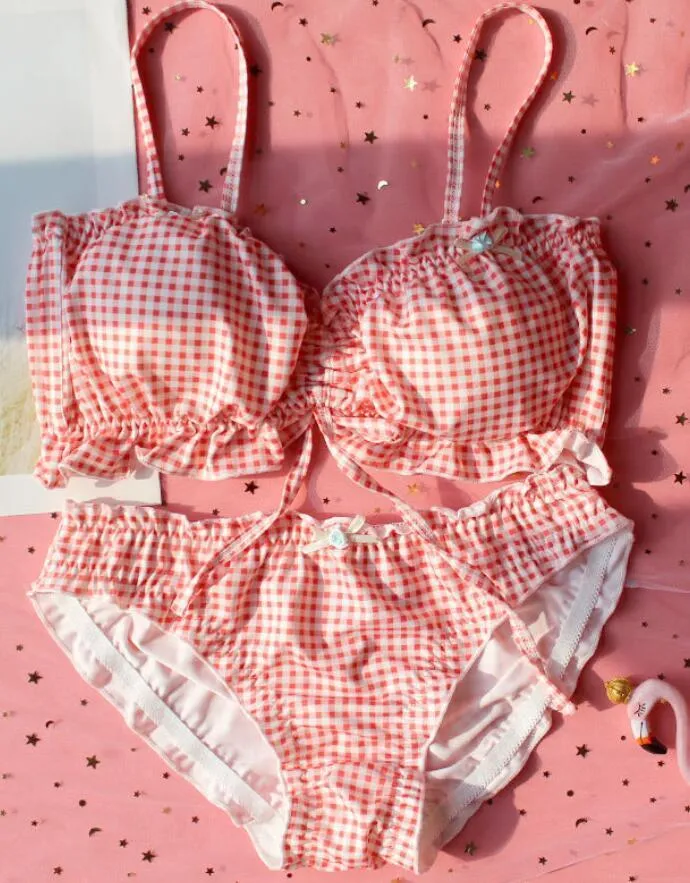 Lolita Womens Loving Heart Print Bra & Panties Lingerie Set Back