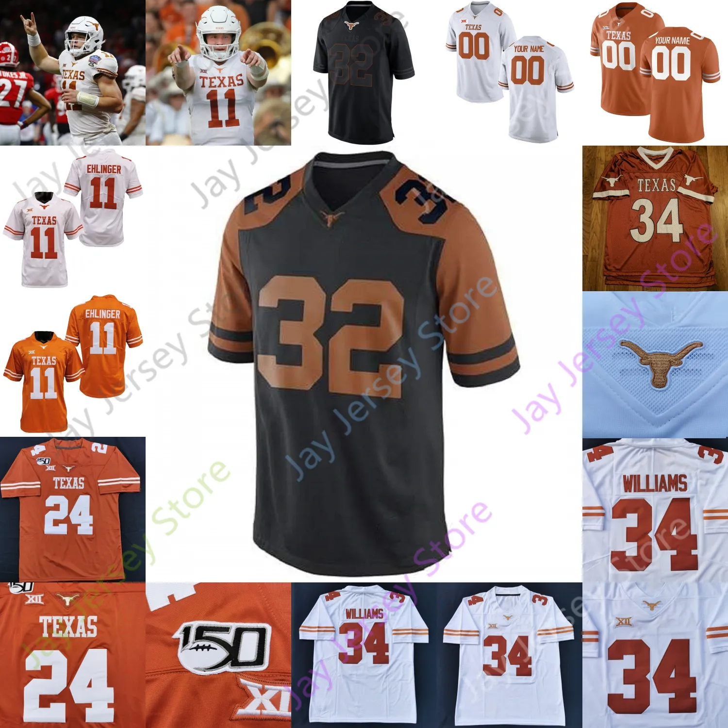 Texas Longhorns Fußballtrikot NCAA College Jake Smith Colt McCoy Earl Campbell Connor Williams Thomas Orakpo Goodwin Huff Griffin Ross