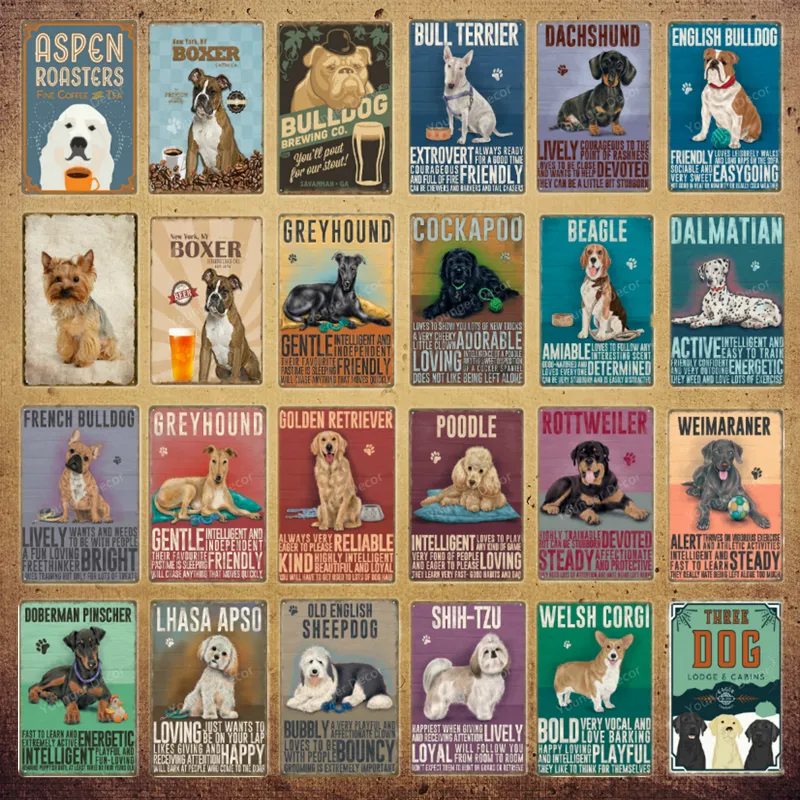 2021 Animais engraçados cães de animais de estimação decoração de parede boxer bull cã pintura pôster vintage metal lata lata lojas de barra de estar em casa decoração de parede