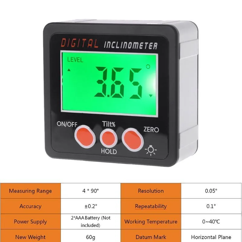 Digital inclinômetro eletrônico transferidor de alumínio liga de alumínio cais caixa de angel de ângulo medidor ferramenta de medição 201117