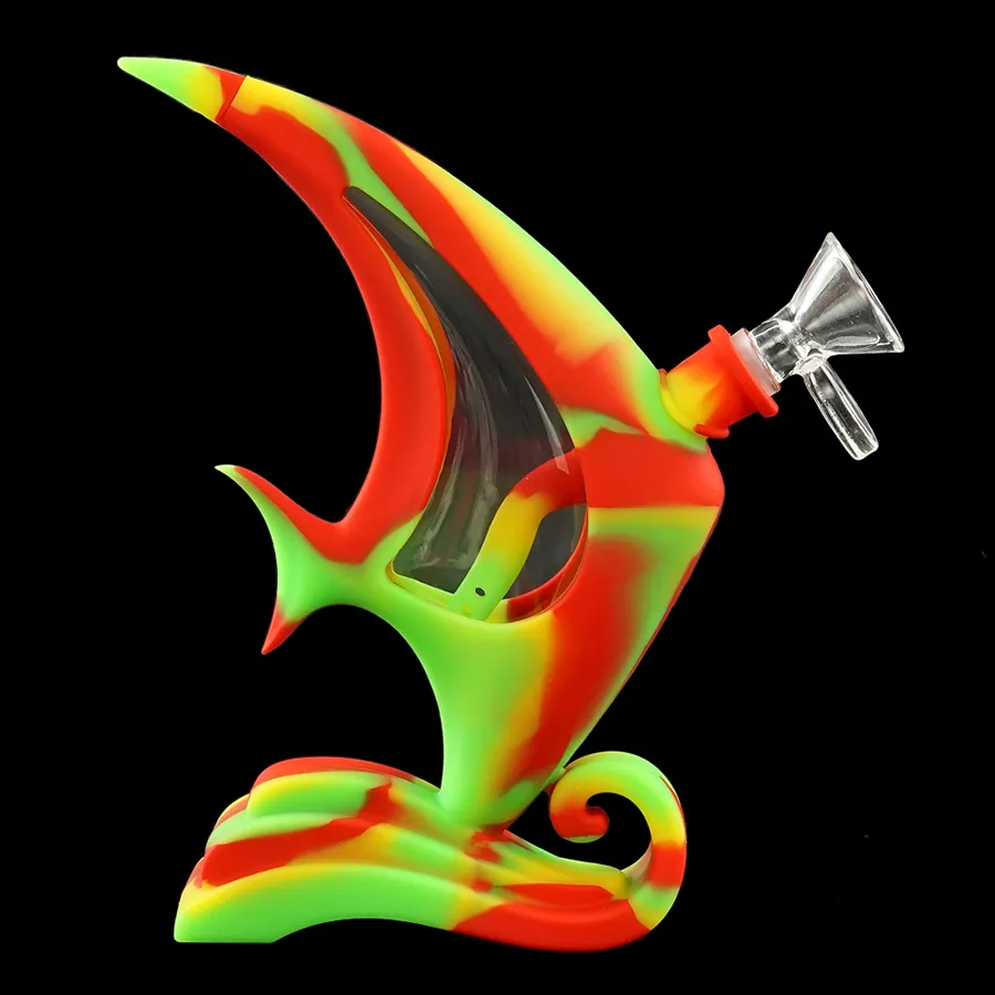 Angelfish Silicone Rökning Hookah Rörvattenrör med skålar Unbreakable DAB Rig Tobacco Bubbler 6,7 tum