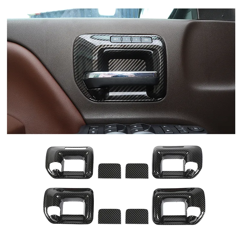 ABS Binnendeur Kom Decoratie Cover Koolstofvezel 8pc voor Chevrolet Silverado GMC Sierra 2014-2018 Interieuraccessoires