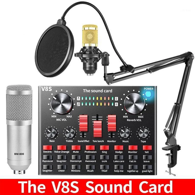 Mikrofoner BM 800 Mikrofonstudio Recording V8S Sound Card Kits BM800 Kondensor för dator Telefon Karaoke Singing Stream Mic1