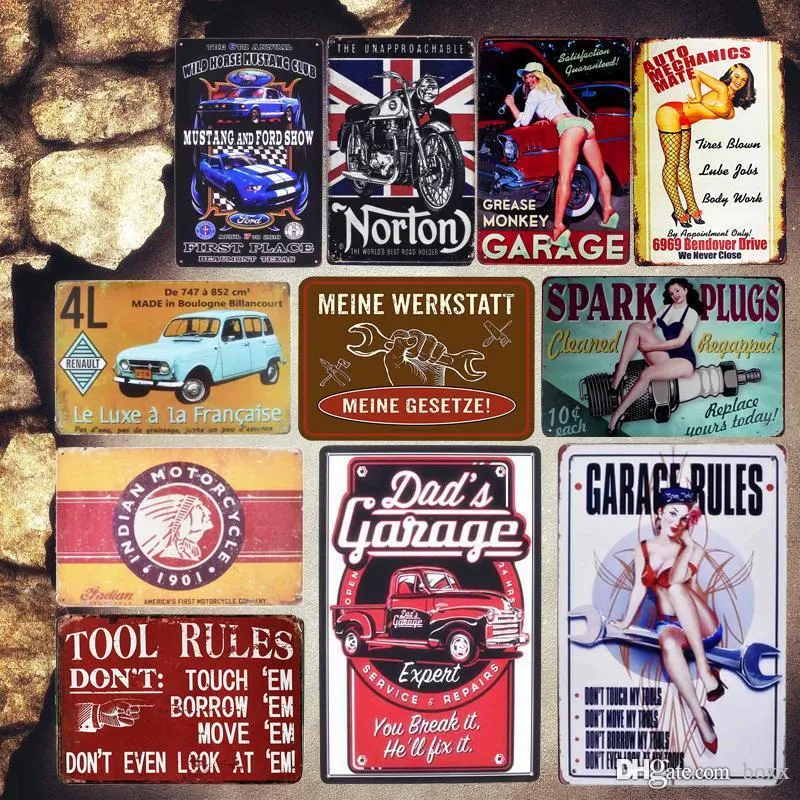 2021 Papa's Garage Vintage Métal Signes En Étain Outil Règles Plaques Décoratives Pièces Service Stickers Muraux Moto Affiche Décor À La Maison Taille 30X20cm