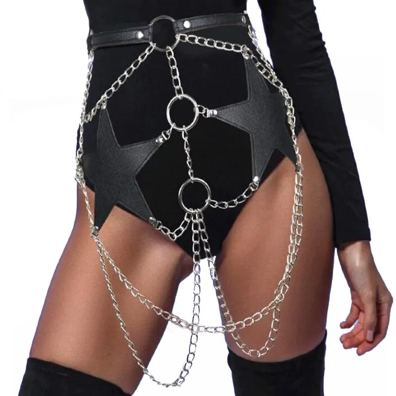 Vintage Kobiety Seksowna Garter Skórzany Pas Body Bondage Skórzana uprząż z Chain Gorset Talii Paski Pasek Pasek Pasek Corset