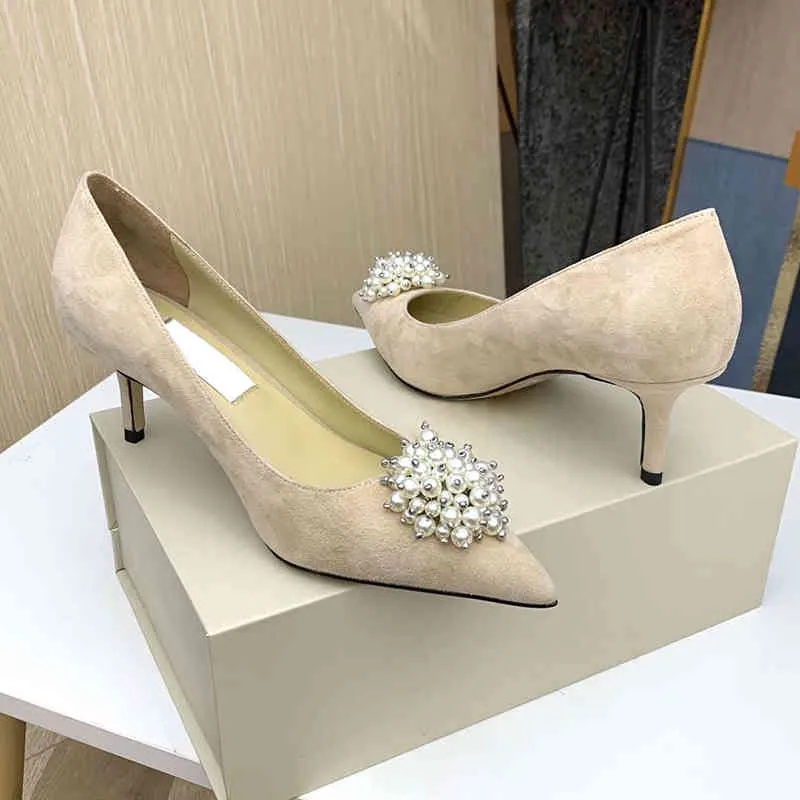 Sandals Women Brand Luxury Pearl Flower High Heels With Box Fashion Beaded Shallow Mouth Thin Heeled Sandals Dress Shoes 220315