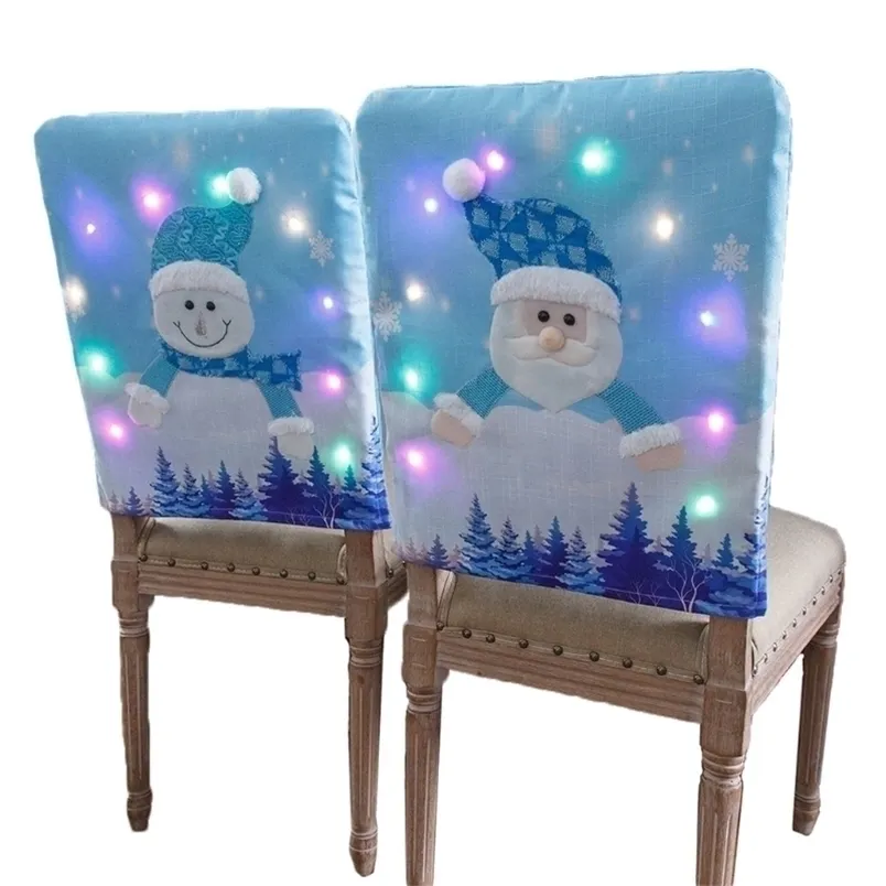 LED Christmas Chair Cover Santa Claus Snowman Dekoracyjne światło Wróć 220302