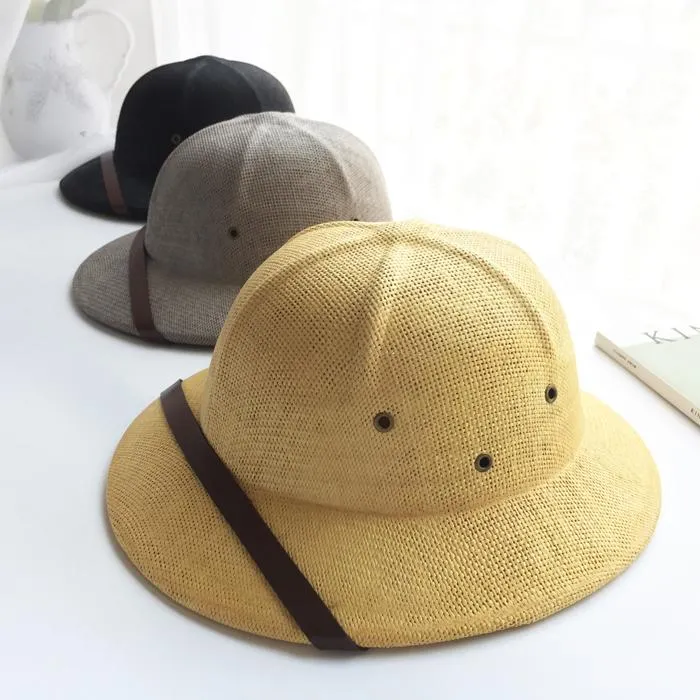 Novelty Toquilla Straw Helmet Pith Sun Hats for Men Vietnam War Dad Boater Safari Jungle Miners Cap B-8268