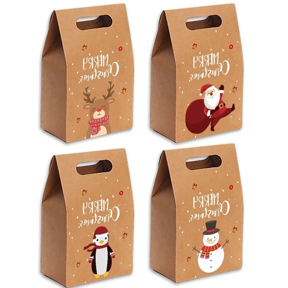 Sacs-cadeaux de Noël Noël Vintage Kraft Papier Apple Candy Case Coffret Sac Cadeau Sac à la main Package Paquet Décoration Fête Favoris