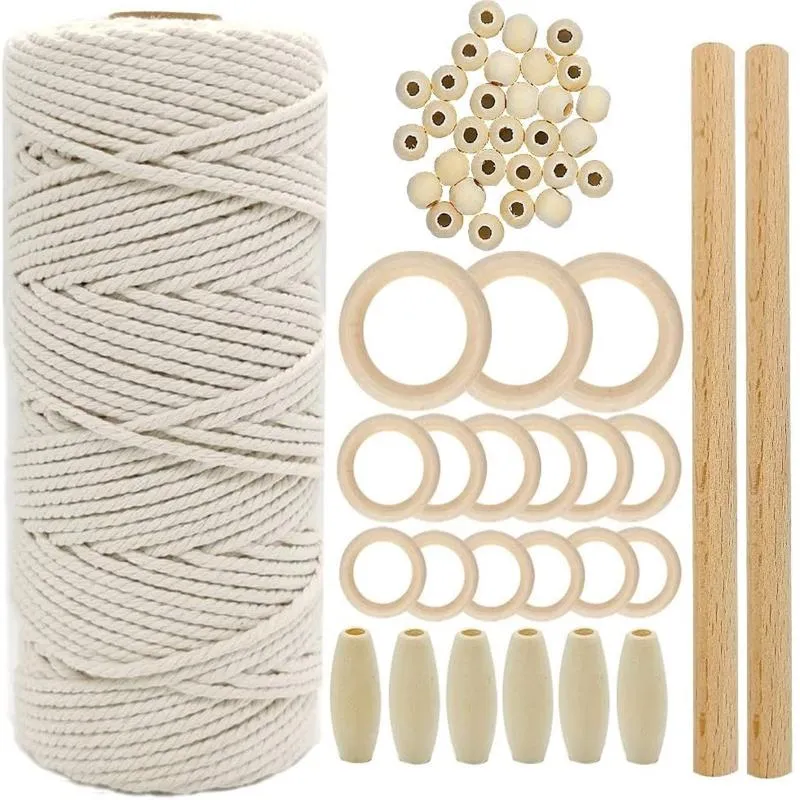 Fio macrame cordão natural algodão bege diy corda com madeira anel vara trançada Teether kit parede pendurado cabide de planta
