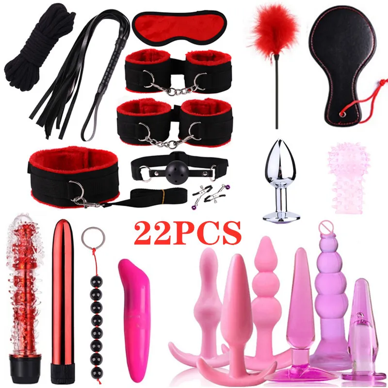 Volwassen Games Sextoys voor Paren BDSM Bondage Siliconen Anale Butt Pluggen Dildo Masseren Vibrator Kit Set Y201118