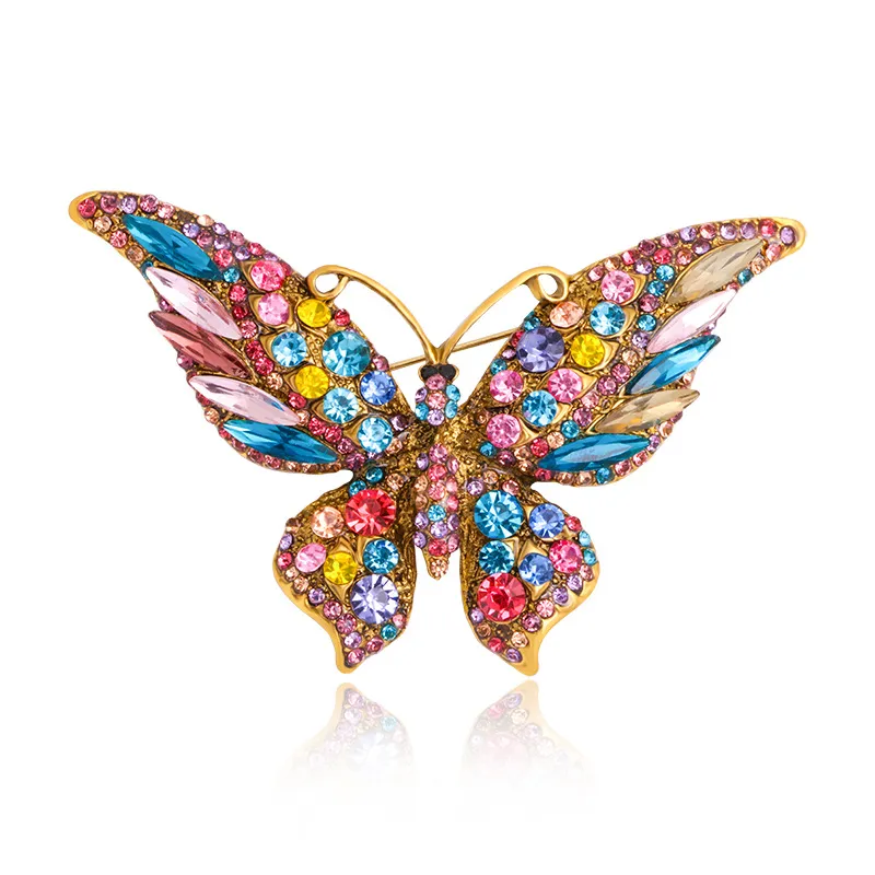 Classic Colorful Butterfly Brooch Wedding Crystal Rhinestone Insect Bouquet Hijab Scarf Pin