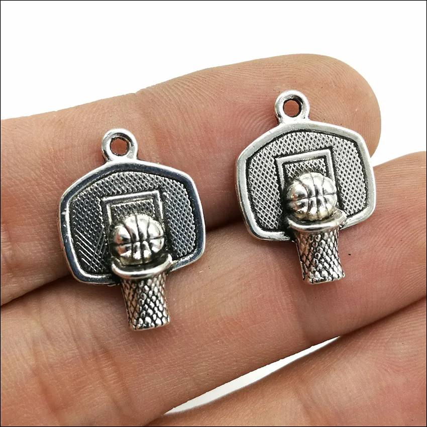 Lote 100 pcs Basquetebol Backboard Antique Silver Charms Pingentes Diy Jóias Conclusões para Jóias Fazendo Brincos Brincos de Colar 20x14mm