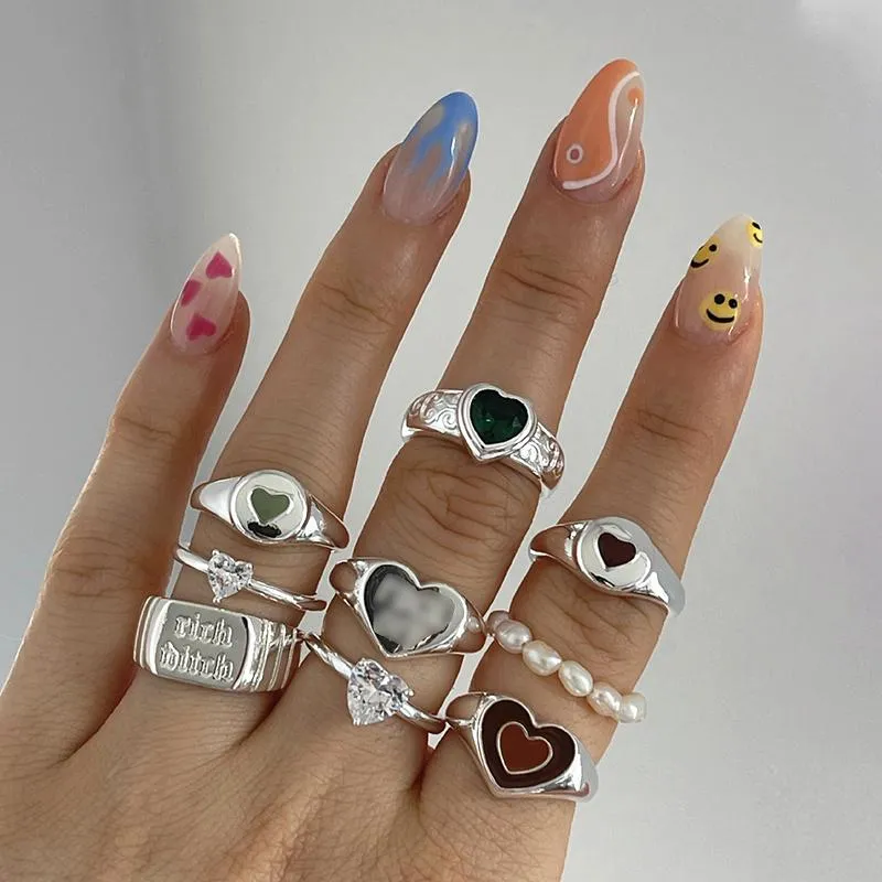 Cluster ringen 2022 y2k sieraden multilayer druppel olie hart voor vrouwen metalen punk hiphop vintage goth charms 90s esthetische geschenk