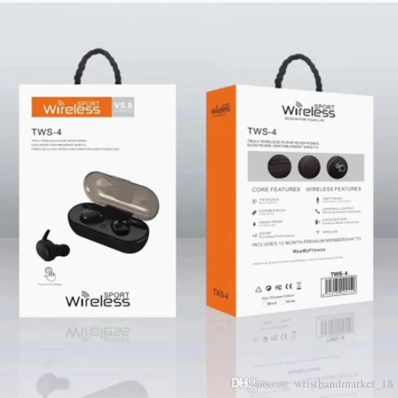 Chegadas Novas Tws4 Bluetooth Fone de Ouvido Sem Fio 5,0 Mini TWs 4 Esportes Fone de Ouvido Com Super Bass Touch Control Headphones para Smartphones