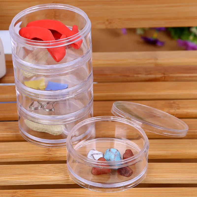 7x7x13.5cm Transparent Plastic Cosmetic Storage Containers Minerals Display Clear Makeup Stackable Small Jar 5 layer LZ1365