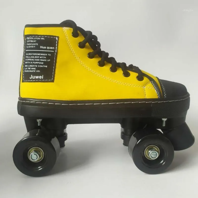 Satır içi patenler pu deri anti-skidding tekerlek ayakkabıları dört tekerlek 4 tekerlek patines de ruedas yanıp
