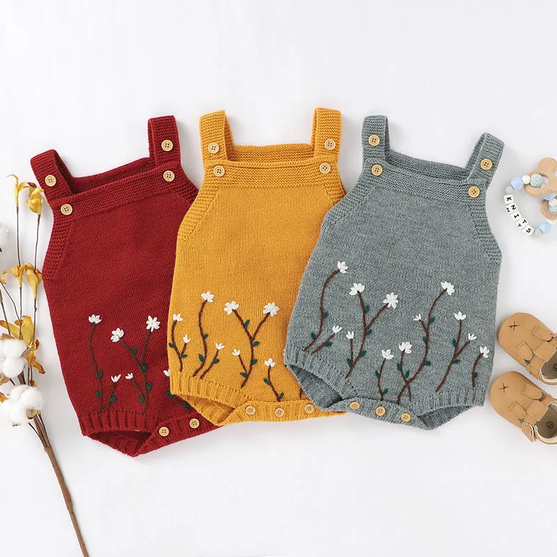 Infant Baby Embroider Romper Newborn Baby Boy Girl Braces Clothes Rompers Autumn Winter Baby Boys Girls Knitted Rompers 201029