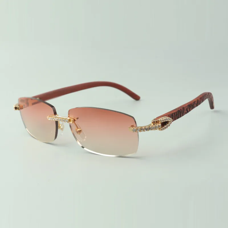 Direct sales medium diamond sunglasses 3524026 with tiger natural wood temples designer glasses, size: 56-18-135 mm