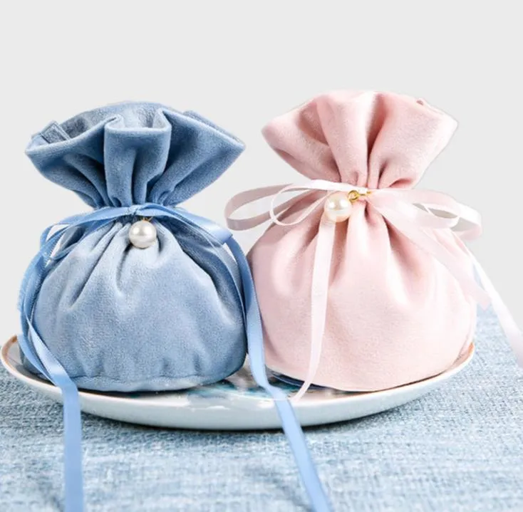 Party Supplies 12*9cm Multifunction Jewelry Gift Bag Drawstring Sweet Candy Pouch Velvet Drawstring Bags Baby Shower Accessories Wedding Favors SN3404