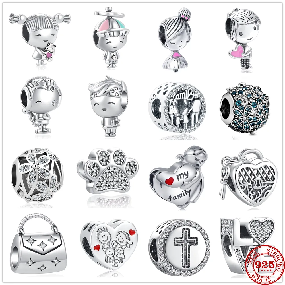 925 Sterling Silver Metal Perles Fille Garçon Adolescent Charme Charm Fit Original Pandora Charms Argent 925 Bracelets DIY Femmes Bijoux