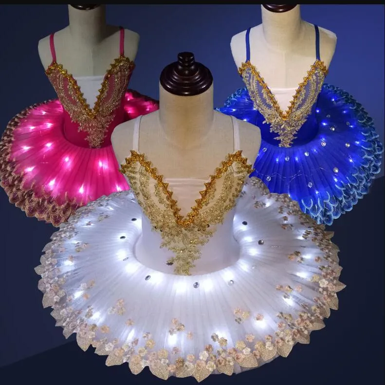 Stage Wear Professionnel LED Lumière Swan Lake Ballet Tutu Costume Filles Ballerine Robe Enfants Dancewear Party Costumes2800