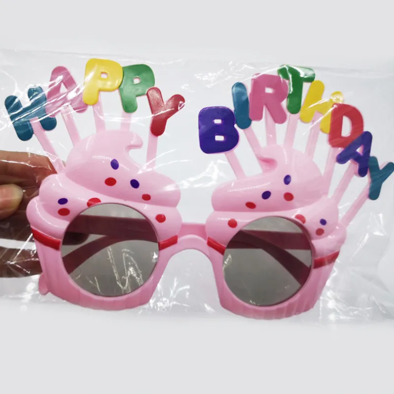 INS Venta caliente Feliz cumpleaños Gafas Suministros para fiestas Gafas con forma de pastel Gafas para niños Imágenes divertidas decoración del partido HHE3376