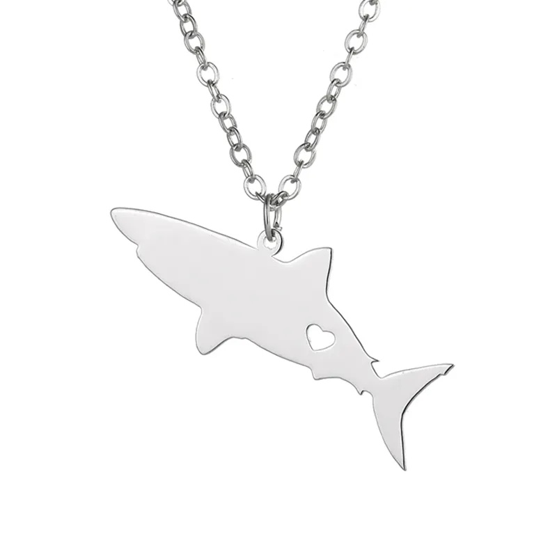 Shark Pendant Necklace with love heart Stainless Steel Animals Charm Link Chain Jewelry for Women and Men Children Gifts Wholesale