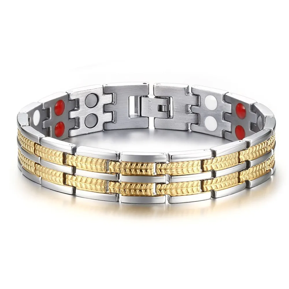13mm de largura pulseira homens negativos ion braceletes de ouro de ouro ímã de aço inoxidável pulseira masculina pulseira jóias presentes