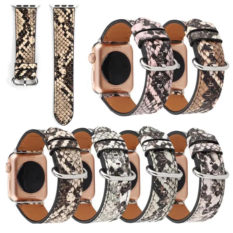 Snake Drukuj skórzane paski do zespołu Apple Watch 44mm 40mm Iwatch 6 5 4 3 Wristband 38mm 42mm Bransoletka Wymiana Watchband