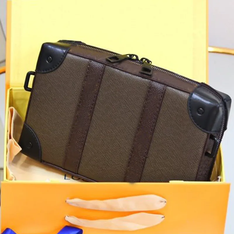 Soft Trunk Box Bag Cow Leather Shoulder Bag L Letter Old Flower Handbag Zipper Wallet Long Belt Shoulder Bag Package with folded Gift box