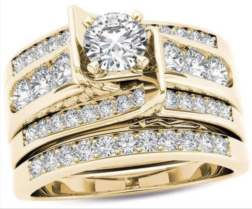 Set di anelli misti bianchi rotondi con zirconi Set di anelli di fidanzamento in argento con promessa di lusso di marca Fedi nuziali vintage per donna