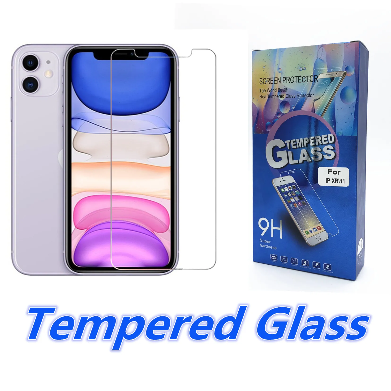 Tempered Glass Clear Screen Protector for iPhone 12 13 14 plus 15 pro max 11 plus X XR XS Max with retail Packaging 10 in 1 box Protective Film
