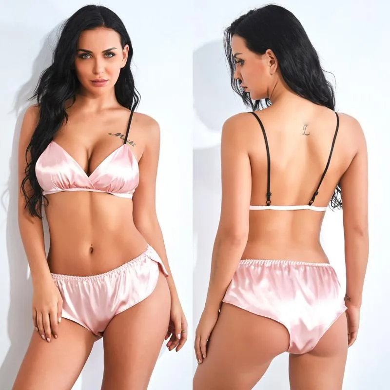 Bras Sets Women Sexy Lingerie Satin Silk Plus Size Push Up Bra Shorts Set  Underwear Sleepwear Solid Color Female Lingeries Briefs From Redbud03,  $22.85