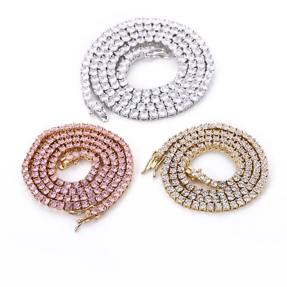 3mm 4mm 5mm Iced Out Tennis Chain 1 Row Zirzon From