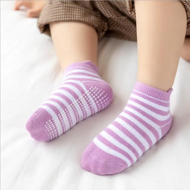 Children Socks Antislip Glue Baby Socking Cute Strpied Baby Foot Cover Boy Cotton Boat Socks Toddler Floor Socks Hosiery 6 Styles XTL147