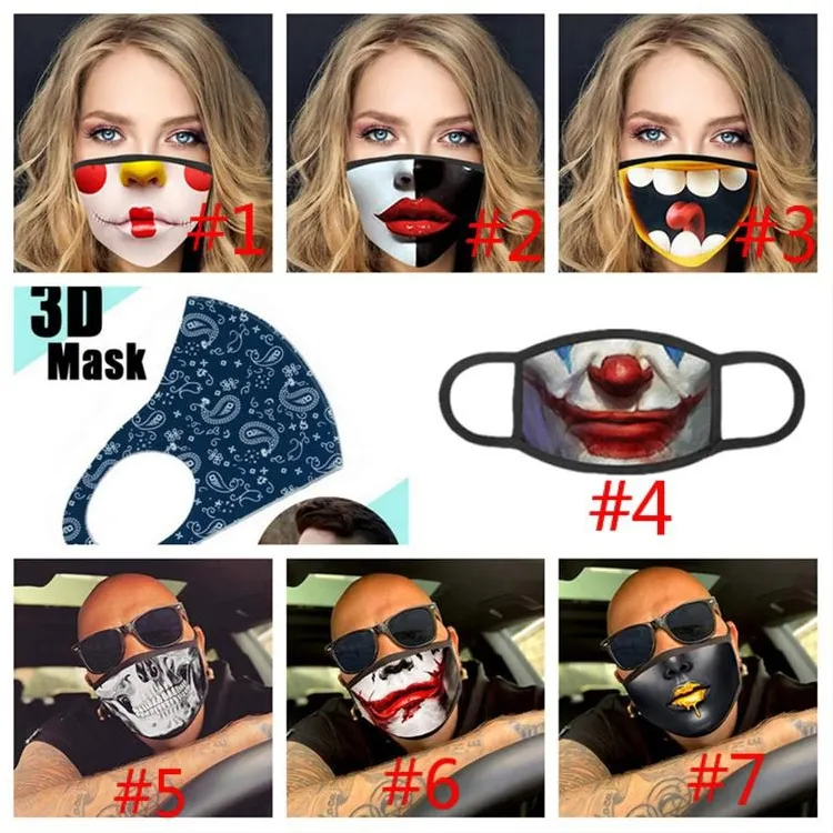Roliga Clowns Mask Printing Mascarillas Bomull Mode Pop Mouth Cloth Mask Magic Reusable Adult Face Mask Rolig karneval Anti-Dust Filter