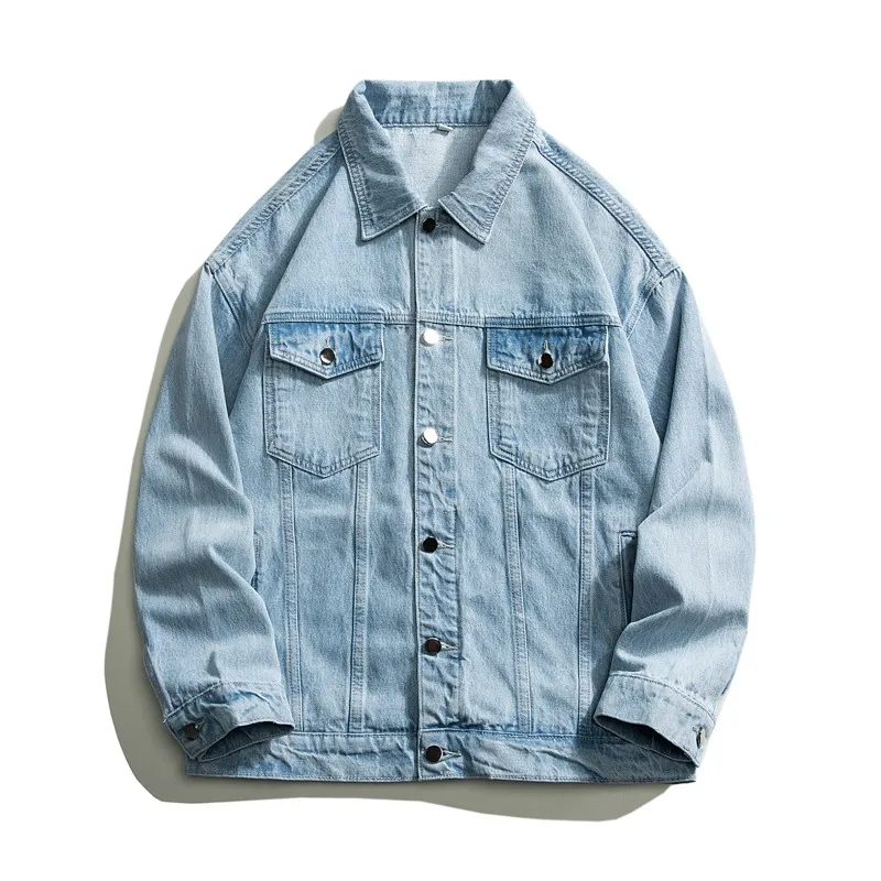 Spring New Denim Jackets for Men Fashion Casual Baggy Solid Color Vintage Washed Simple Jean Coat Brand Clothing Plus Size M-5xl