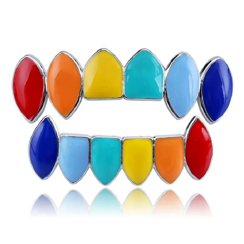 Or Grillz Dents Set Haute Qualité Mode Hommes Hip Hop Bijoux Coloré Dentaire Grills